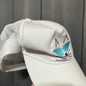 Stylish White Cat Cap with Teal Accents